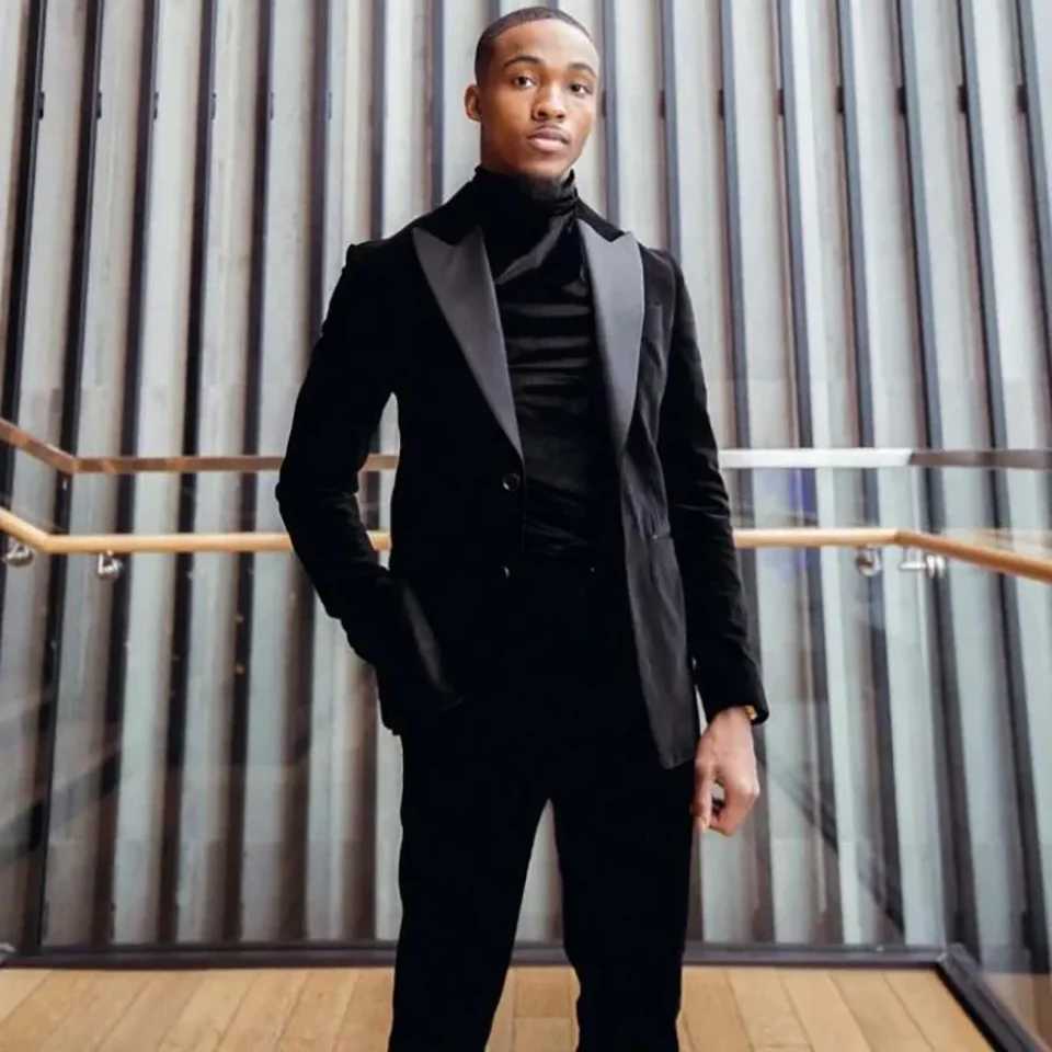 Mens suit Slim-fitting wedding tuxedo 2-piece black peaked lapel suit Formal suit with jacket and pants M260313