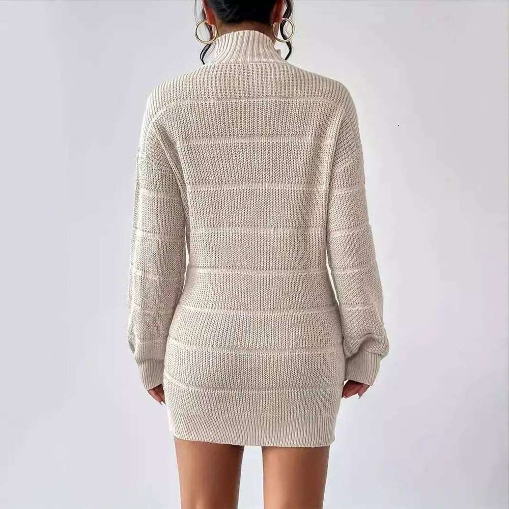 Sheath Women Sexy Knitted Dress Turtleneck Mini Vestidos Knitwear Slim 2025 Autumn Winter Knitting Above Knee Office Lady Z260313