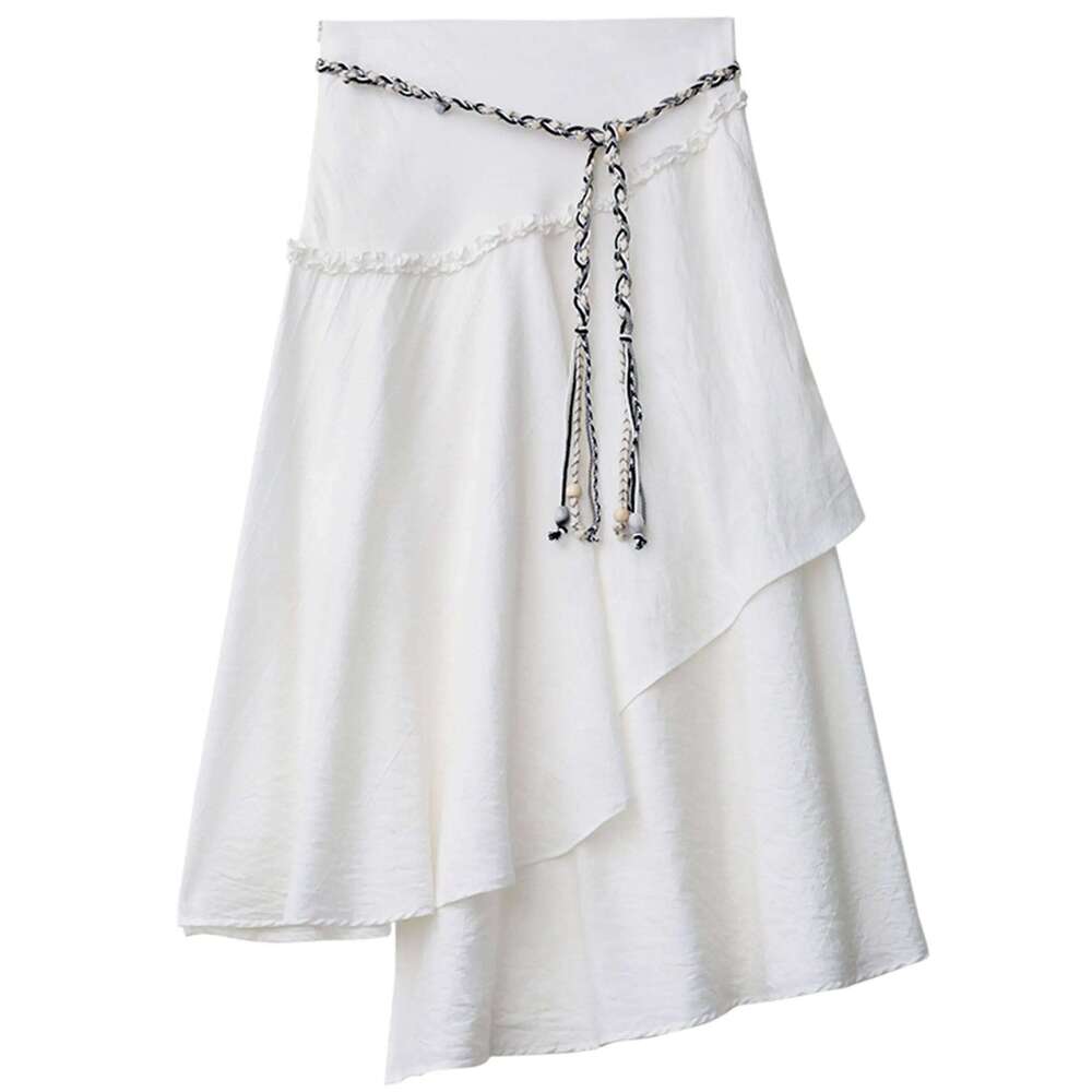 CHIC VEN Women Skirts White Loose New Irregular Design Midi Skirt for Woman with Belt Girl Clothing Spring Summer 2026