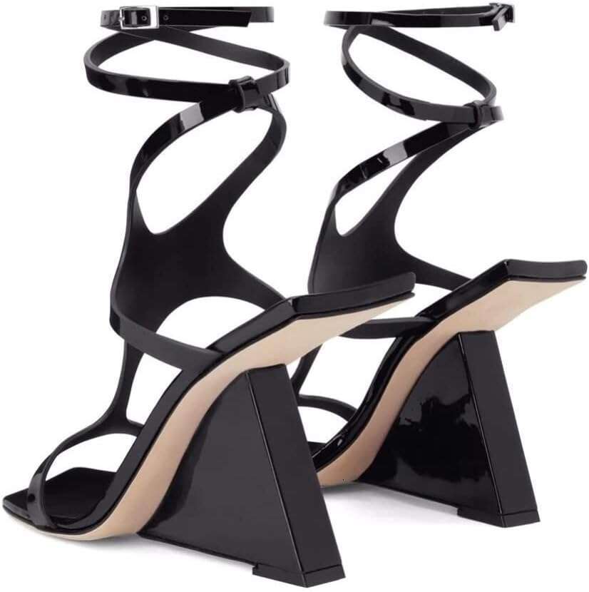 Women S Wedge Heeled Open Toe Criss Cross Strappy Sandals Heels Dress Shoes With Cut Out Design MOJIDASHU