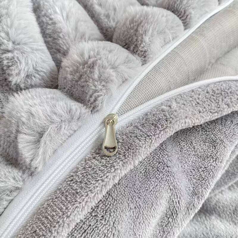 High Grade Rabbit Velvet 4pcs Bedding Set Winter Warm Soft Thick Plush Quilt Cover Coral Fleece Bed Sheet and Pillowcase H260312 - view 5