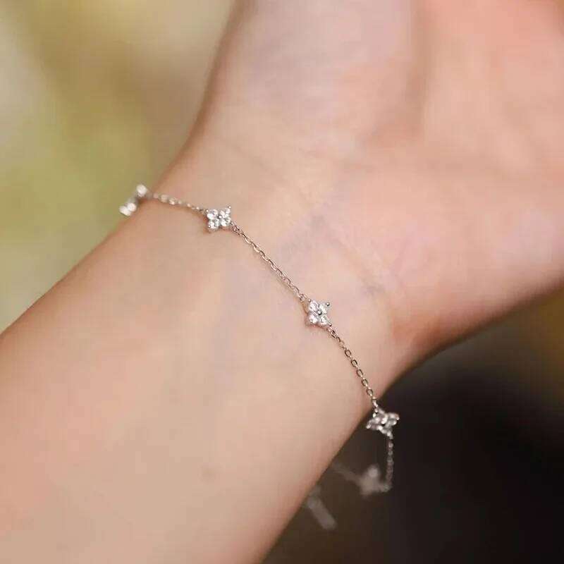 925 Sterling Silver Shiny Zircon Flower Bracelets For Women Charm Temperament Chain Bracelet Party Wedding Jewelry Holiday Gifts Z260313
