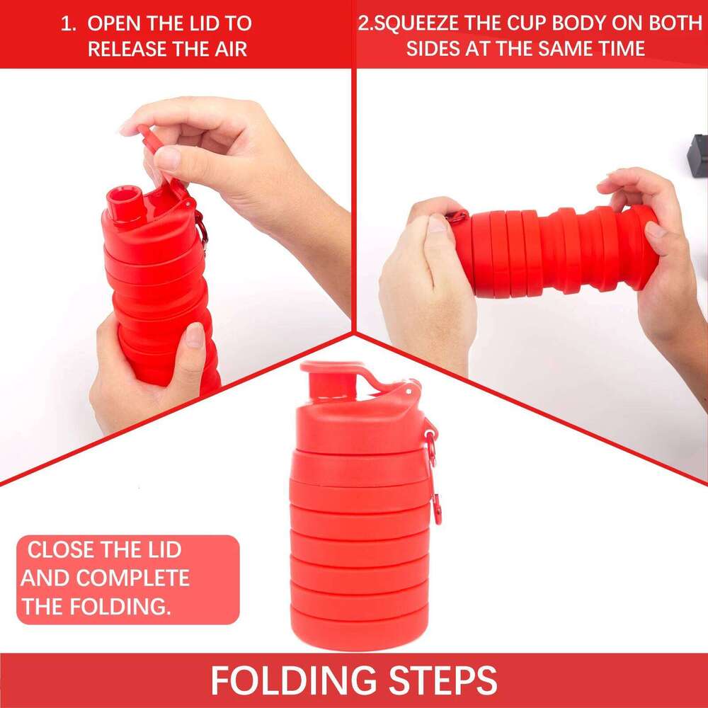 1 PC Red 500ML Portable Foldable Silicone Bottle Folding Gym Water Bottles Food Grade Z260314