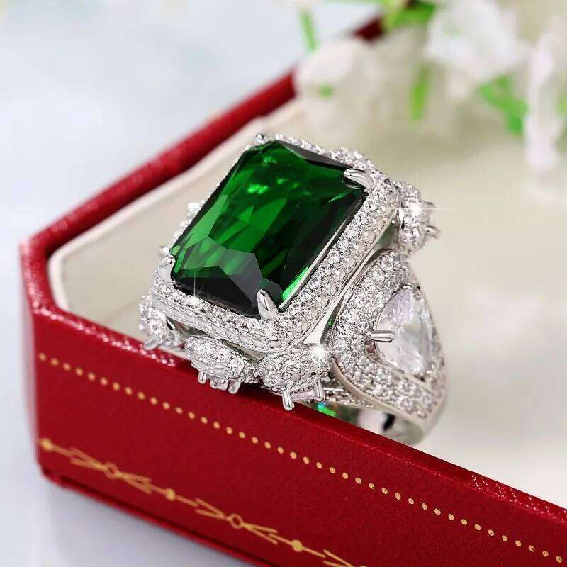 Huitan Noble Green Cubic Zirconia Women Newly Modern Design Luxury Rings Wedding Anniversary Party Ladies Jewelry Gifts H260312