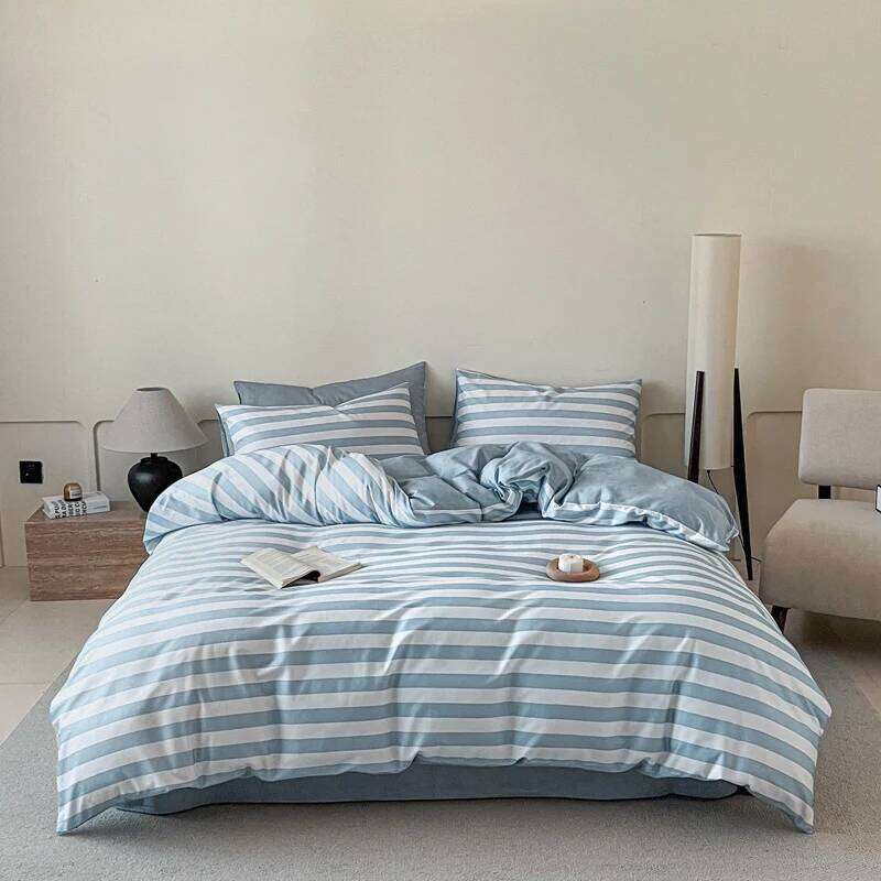 3pcs 100% Cotton Solid Color/two-color/striped/checkered Print Bedding, 1PC Duvet Cover 2PC Pillowcases Soft and Skin-friendly H260312 - view 7