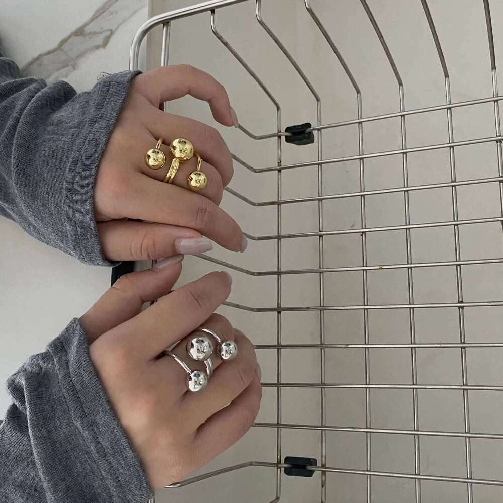 LATS Exaggeration Punk Metal Personality Irregular Three-layer Design Ball-Shape Open Ring for Women Fashion Simple Jewelry Gift H260312