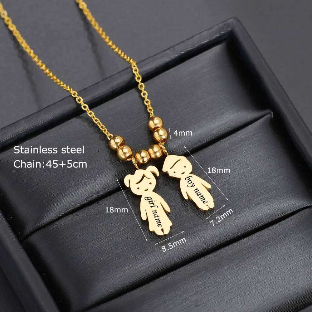 Personalized Custom Boy Girl Kids Pendant Stainless Steel Women Child Engraved Name Date Beads Necklace Family Jewelry H260312