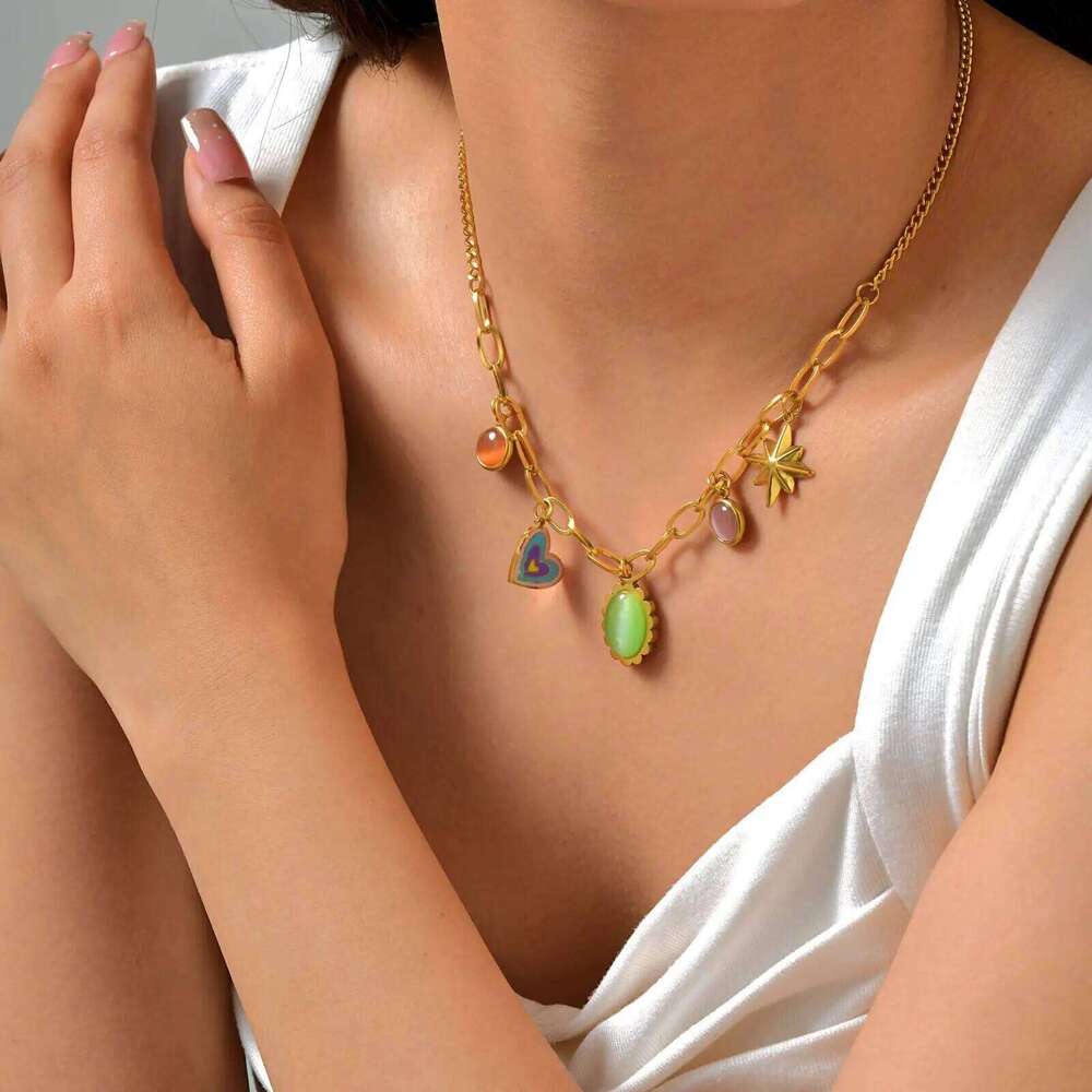Vnox Stainless Steel Golden Multiple Pendants Necklace for Women New Fashion Style Neck Chain Trendy Jewelry Party Birthday Gift H260312