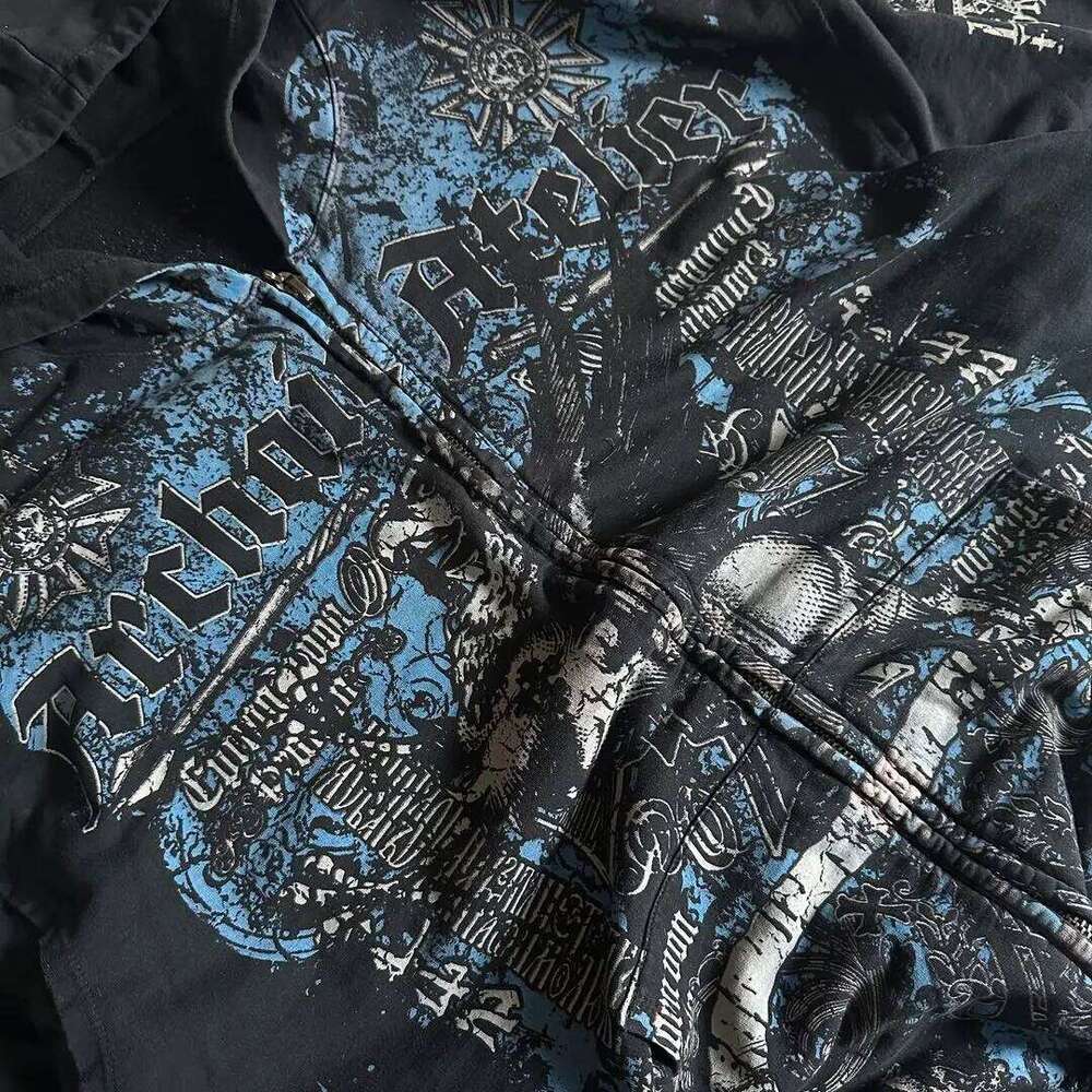 Affliction Gothic Y2K New Retro Pattern Oversize Zipper Hoodie Hip Hop Street Casual Sweatshirt Personality Men clothing Z260314