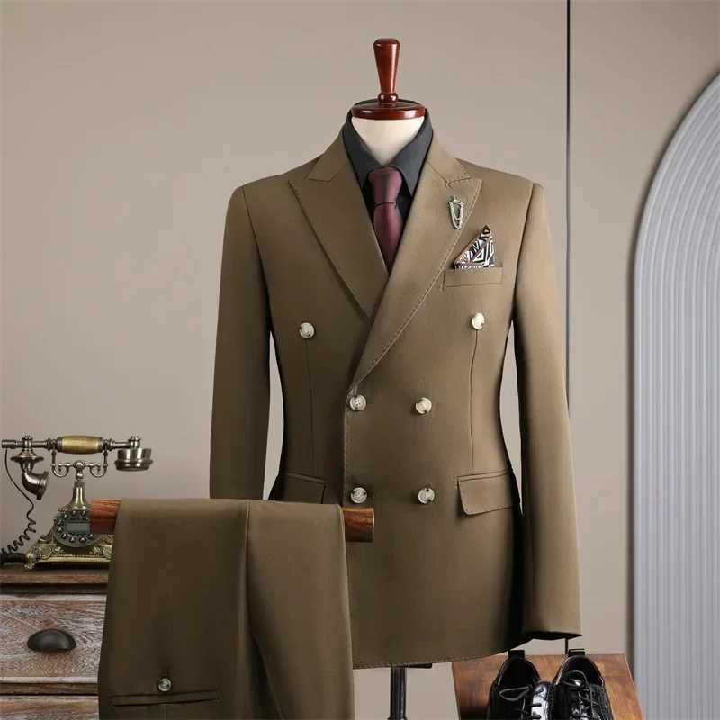 Fashion Business mens two-piece double breasted suit Mens business groom dress pants top M260313