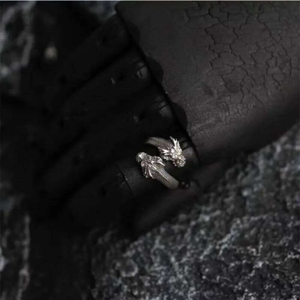 New Personalized Retro Domineering Trend Two-headed Dragon Men Women Punk Adjustable Ring Hip Hop Rock Simple Accessories H260312