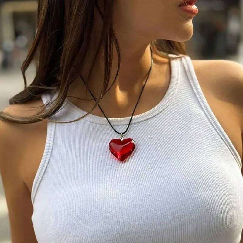 Y2k Heart Necklace for Women Fashion Hip Hop Red Hearts Pink Pendants Necklaces Rope Chain Girls Rave Gift Gothic Jewelry H260312
