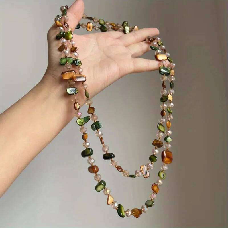 Vintage Bohemian Multicolored Shell Beaded Double-Layer Light Vacation Long Necklace That Can Be Stacked H260312