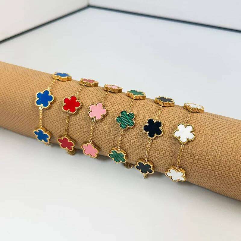 Adjustable Stainless Steel Bracelet Double Sided Bracelets Five Leaf Petals Flower Gold Plated Clover Women Fashion Jewelry Z260313