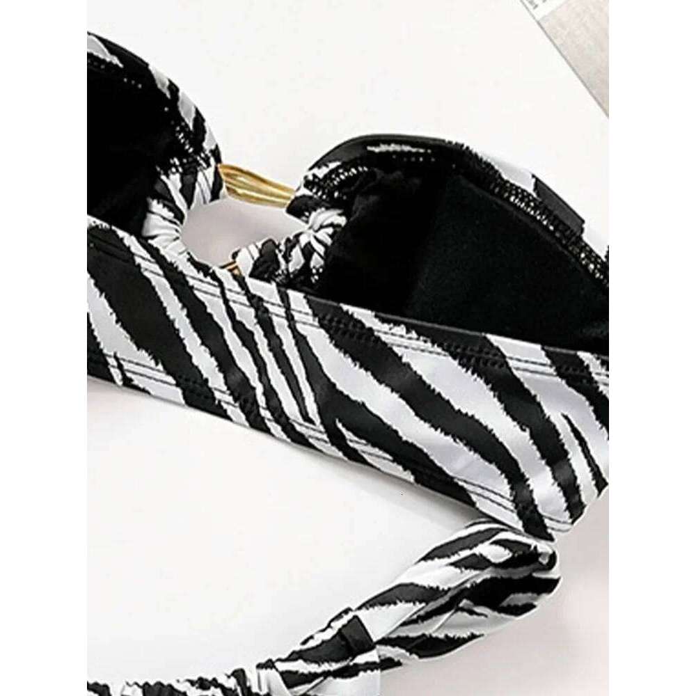 Sexy Striped Strapless 2 Piece Women Split Swimsuit High Waist Beach Bikini 2025 New Summer Swimwear Bikinis Set Y260303