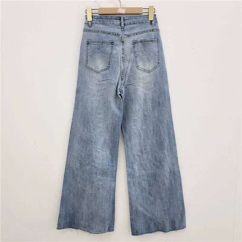 YEAE Women's Jeans High Waist Embroidery Flowers Burrs Edge Straight Wide Leg Denim Pants 2025 New Fashion Spring Z260313