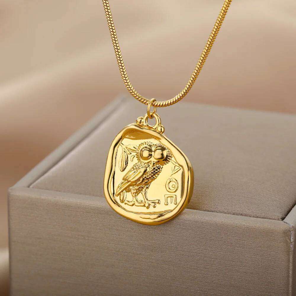 Vintage Coin Necklaces For Women Men Owl Pendant Necklace Collar Bohemia Carved Freedom Letter Jewelry Gift Bijoux Femme H260312