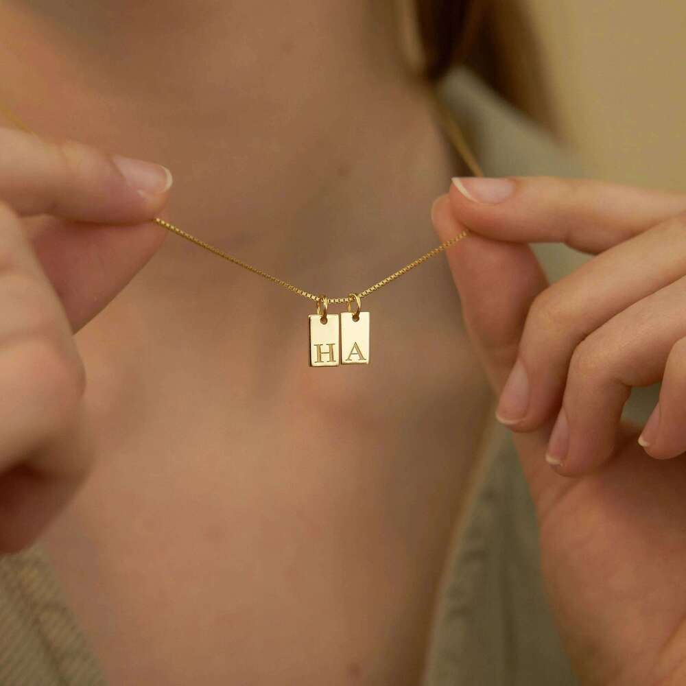 18K Gold Plated Initial Letter Square Pendant for Women Trendy Stainless Steel Box Chain Necklace Waterproof Jewelry H260312