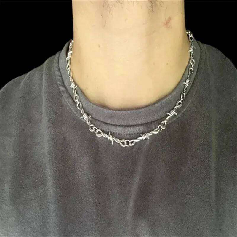 Barb Chain Thorned Y2K punk y2k chain necklace -Barbed Wire Choker - Alternative Gothic Jewelry H260312