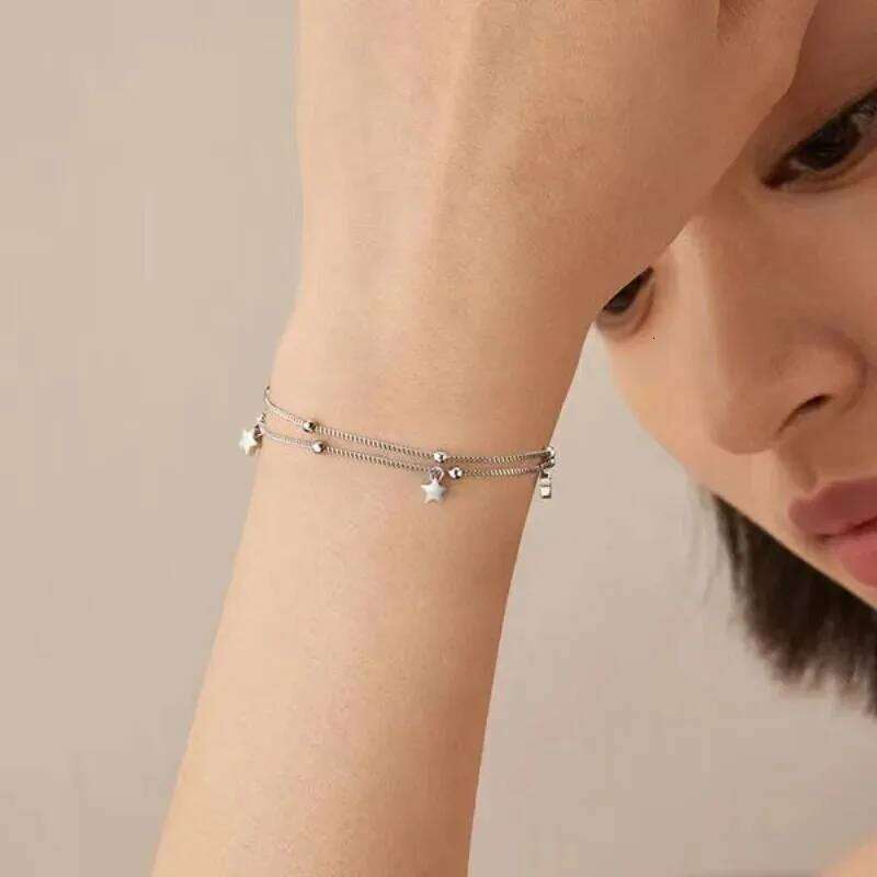 Original 925 Sterling Silver Star Bead Chain for Women Korean Sweet Double Layer Stars Charm Bracelet Jewelry Gift Z260313