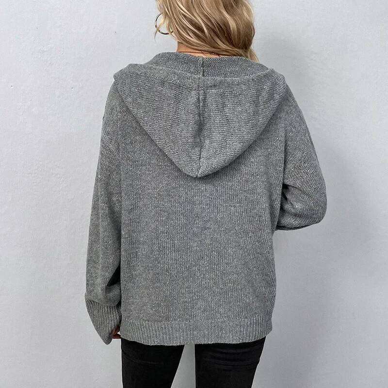 Women Knit Hooded Sweater Coat Single Breasted Thick Cardigan Solid Casual Splice Jumpers Full Sleeve Regular Winter 2024 Z260313