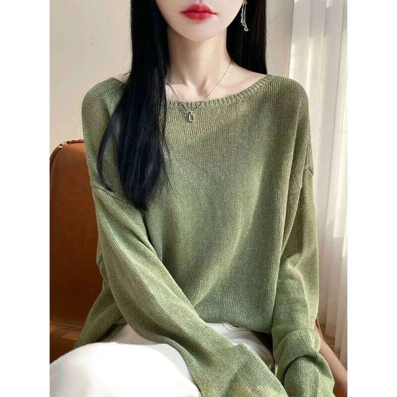 Solid Color Autumn and Winter Mid-length Loose Casual Versatile Long-sleeved Bottoming Knitted Sweater Women's Top Z260313