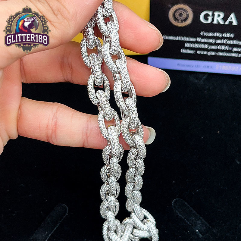 Hip Hop Jewelry Sliver Iced Out Moissanite Diamond Jewelry Necklace Women Men Iced Out Cuban Moissanite Link Chain