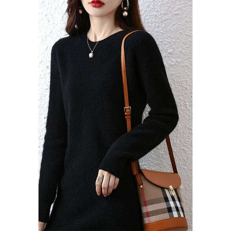 Knit Dresses for Women's Fashion Sweater 100% Merino Wool Winter Ladies O-Neck Warm Knitted Dress Fall Female Casual Black Skirt Z260313