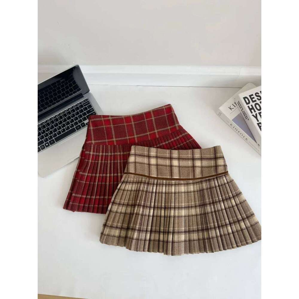 Plaid Pleated Mini Thick Wool Short Skirt High Waist Box-pleat Miniskirt for Women Teen-girl Preppy Style Outfit Z260314