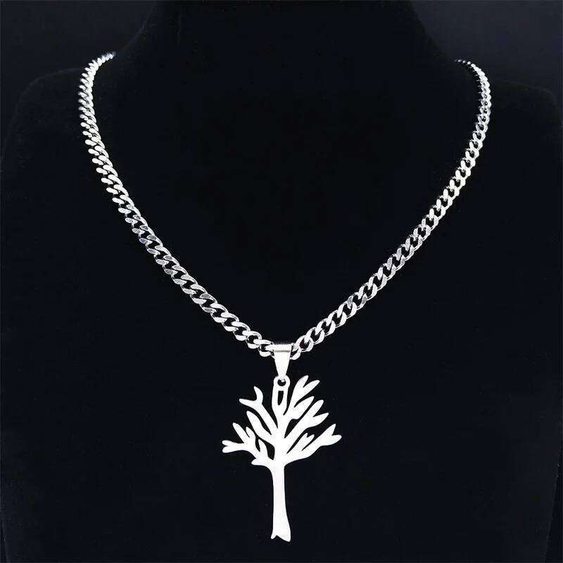1 Piece Simple Tree of Life Personalized Fashion Style Titanium Steel Silver Color Pendant Necklace for Men and Women H260312