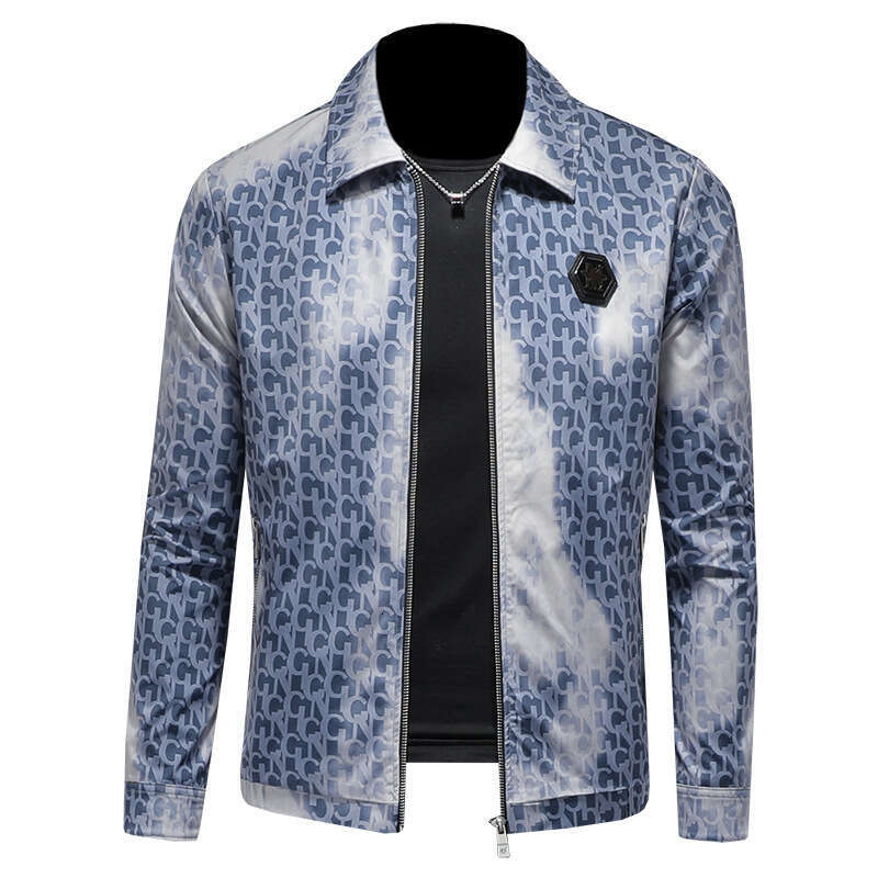 Men's European-Style Cross-Border Printed Slim-Fit Tops, Fashionable, Trendy, Casual, Versatile Jackets For Men
