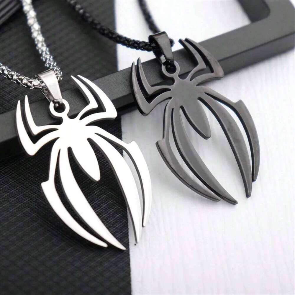 Superhero Spider Logo Cosplay Necklace Men Stainless Steel Pendant Chain Choker Jewelry Accessories Props Gift H260312