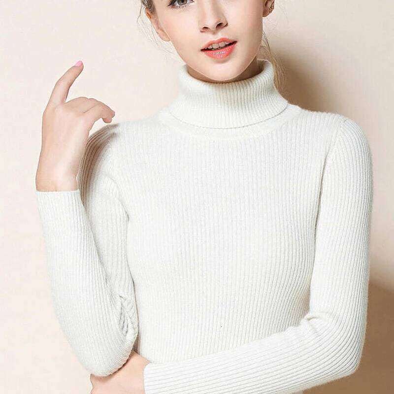 2026 Simple Women Turtleneck Sweater Winter Fashion Pullover Elastic Knit Ladies Jumper Casual Solid Black Female Basic Tops Z260313
