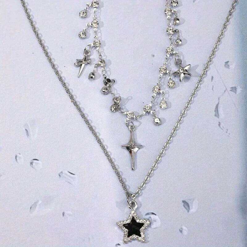New Fashion Chain Star Double Layer Necklace, Women's Personalized Trendy Daily Versatile Accessories Jewelry Gifts H260312