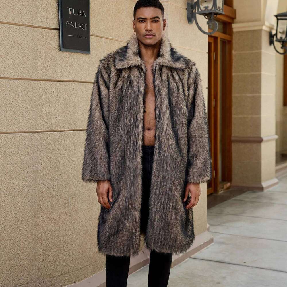 Men Faux Fur Coats Long Jackets Turn Down Collar Coat Thick Warm Streetwear Jacket Work Casual Outerwear Autumn Winter 2025 Z260313