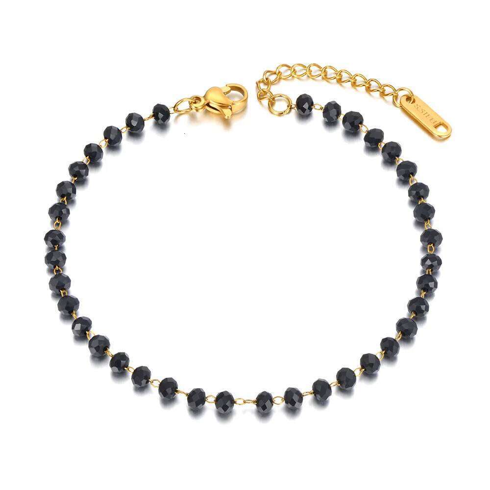 Lokaer Elegant Black Bead Choker Necklace Handmade 316L Stainless Steel 4mm Crystal Glass Beads Fashion Jewelry Gift N25026 H260312