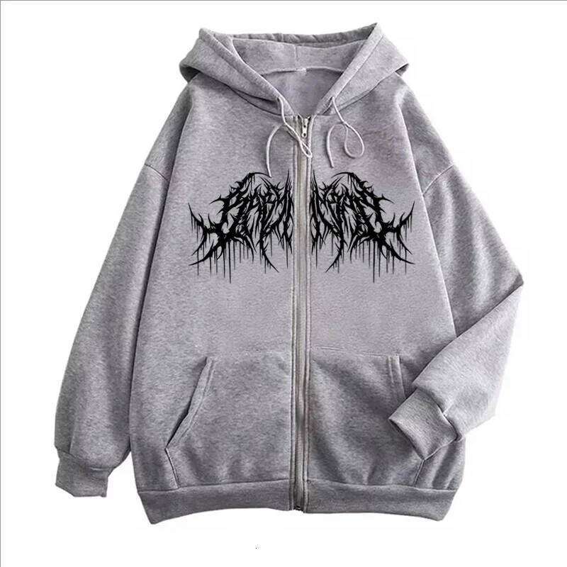 Men Gothic Graphic Printed Zipper Autumn Winter Women Casual Retro Fashion High Street Long Sleeve Fleece Jacket Hoodie Z260315