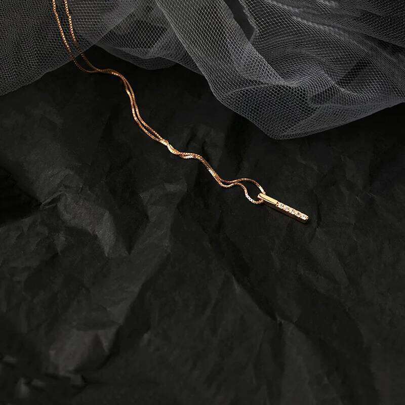 ANENJERY Silver Color Strip Geometric Cubic Zircon Simple Clavicle Chain Charm Necklace For Women Jewelry S-N545 H260312