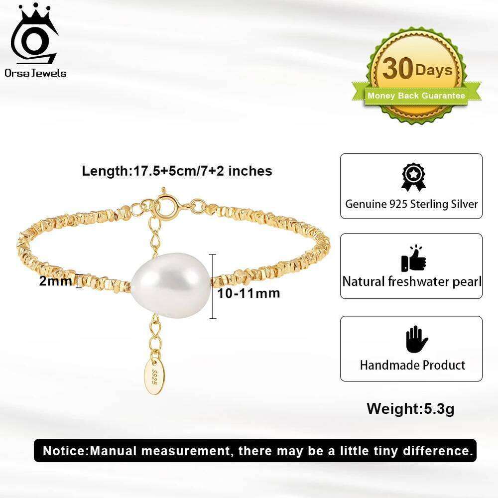 ORSA JEWELS 14K Gold 925 Sterling Silver Nugget Chain Bracelet with Exquisite 11mm Freshwater Pearl for Women Jewelry GPB19 Z260313