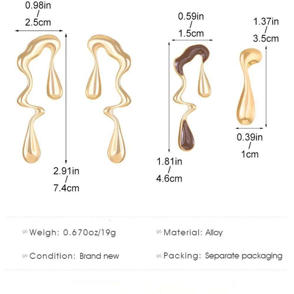 Creative Metal Irregular Water Drops Earrings Necklace For Women Minimalist Design Geometric Curved Stud New Year Jewelry Gift H260312