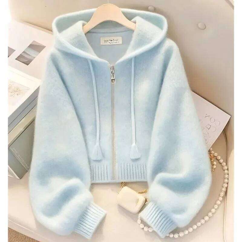 Lazy Wind Feminine Long Sleeves Knitting Spring Autumn Women Leisure Hooded Sweater High-grade Ladies Fashion Zipper Knitted Z260314