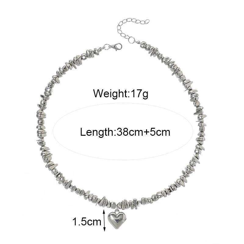 Gold Silver Color Heart Pendant Y2K Choker Necklaces for Women Fashion Texture Irregular CCB Beaded Necklace Daily Party Jewelry H260312