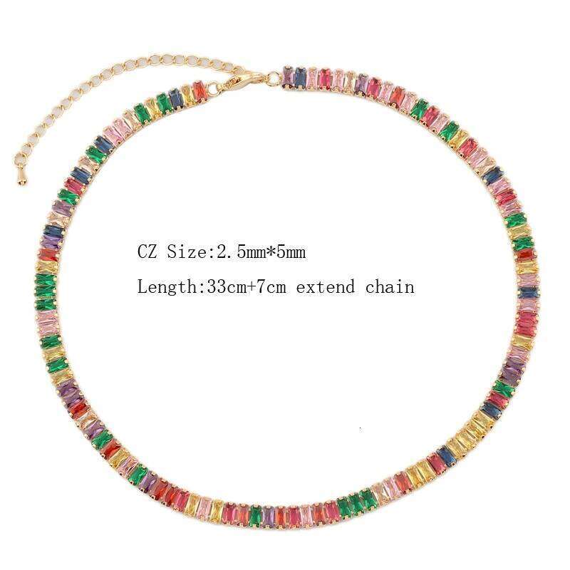 Waterproof Fashion White Green Rainbow Cubic Zirconia 18K Gold Plated Gorgeous Tennis CZ Necklace Elegant Charm Jewelry Women H260312