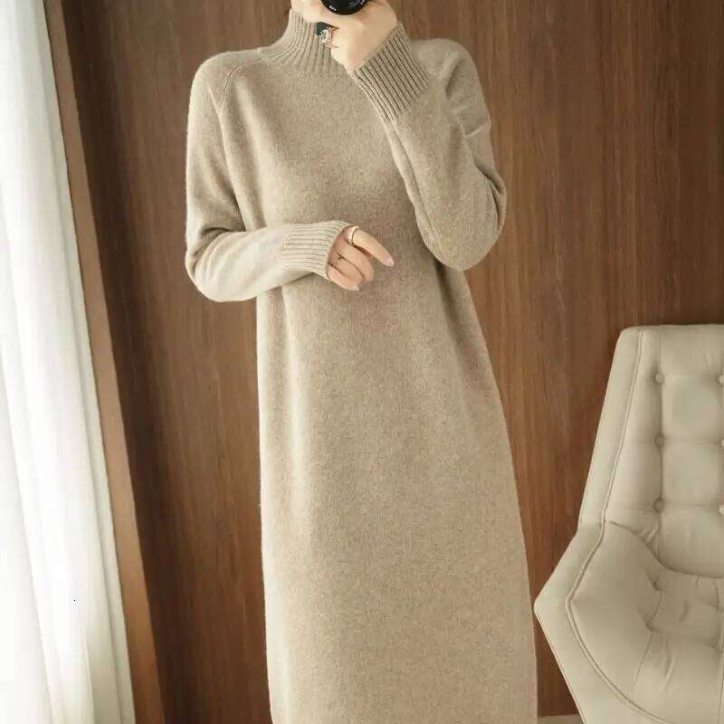 Women's Knit Sweater Dress Loose Knitted One-piece Dresses For Women Autumn Winter 2025 With High Quality Midi Korean Fashion Z260314
