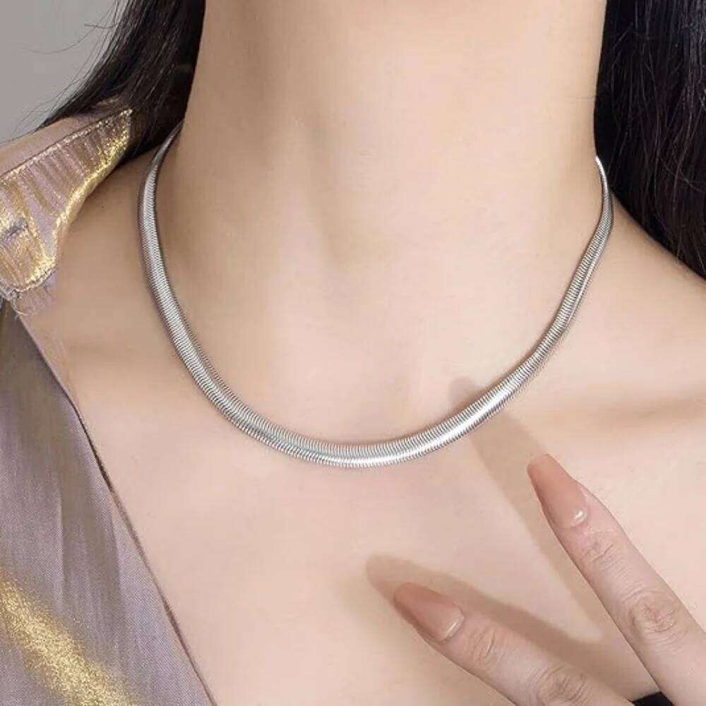 5MM Silver Plated Herringbone Flat Snake Necklace for Women Hip Hop Gold Stainless Steel Long Neck Chain Jewelry H260312