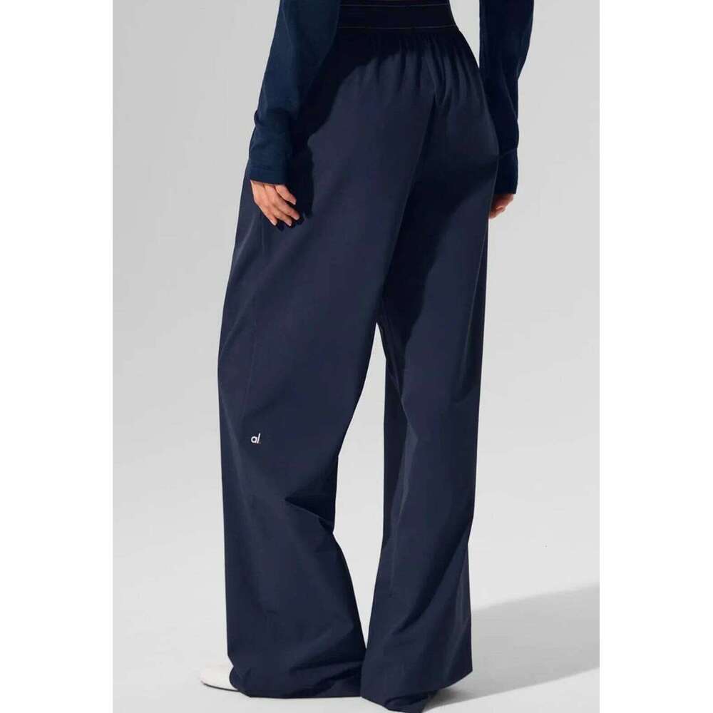 Yoga Sports Wide Leg Pants Thin Casual Loose Navy Blue Baggy Sweatpants Elastic Waist Solid Fitness Joggers Trousers Women