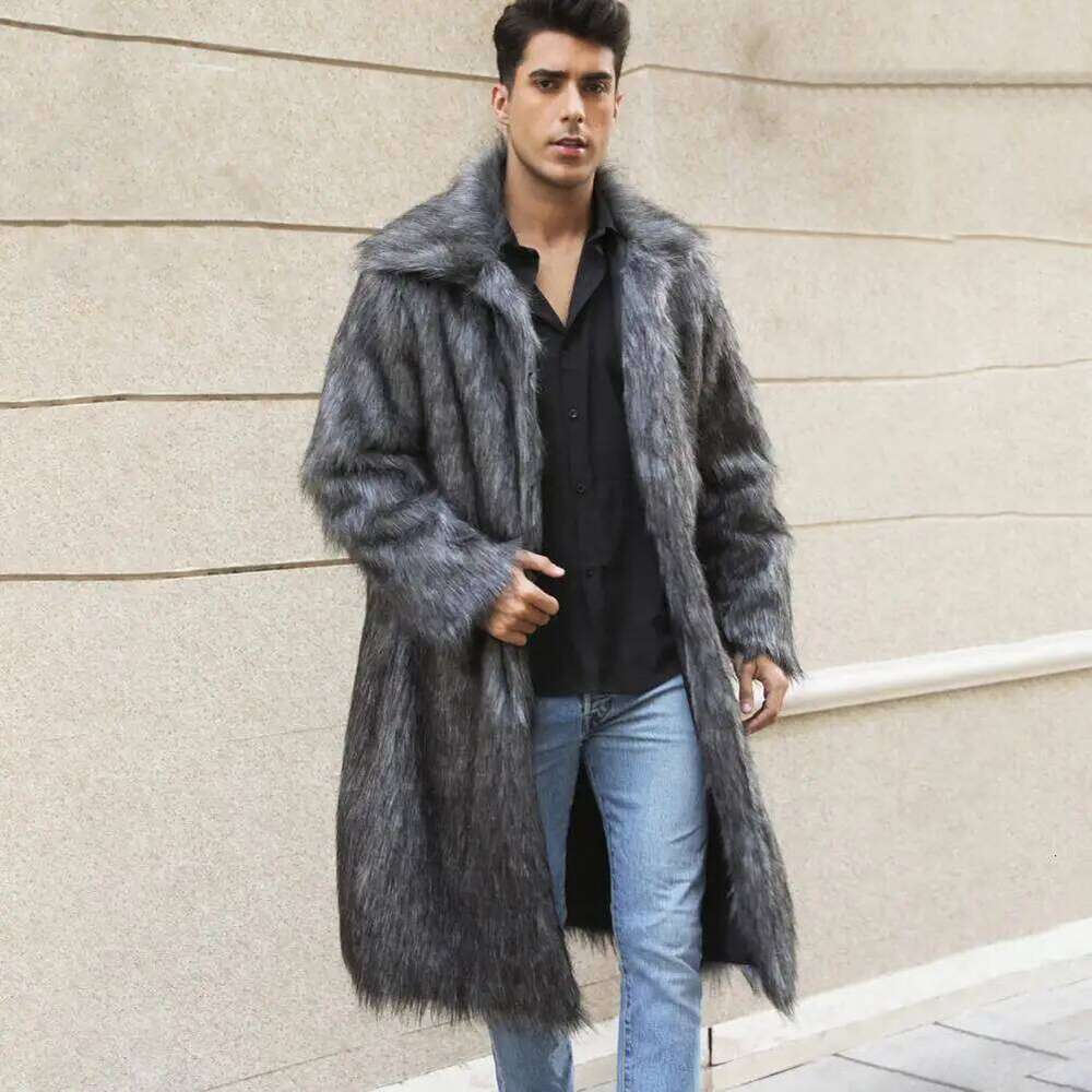 Men Faux Overcoat Lapel Long Sleeve Windproof Open Front Coat Thickened Warm Autumn Winter Imitation Fur Male Outwear Z260313