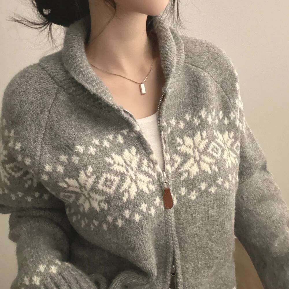 Korean Style Casual Knitted Jacquard Cardigan New Autumn Winter Women Fashion Elegant Long Sleeve Sweater Zipper Lapel Jacket Z260313