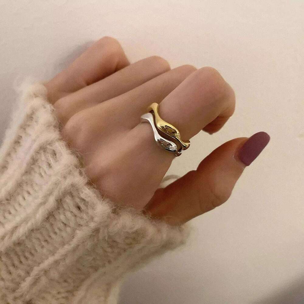VENTFILLE 925 Sterling Silver Irregular Design Wave Golden Stackable Finger Rings Trendy Adjustable For Women Gifts Dropshipping H260312