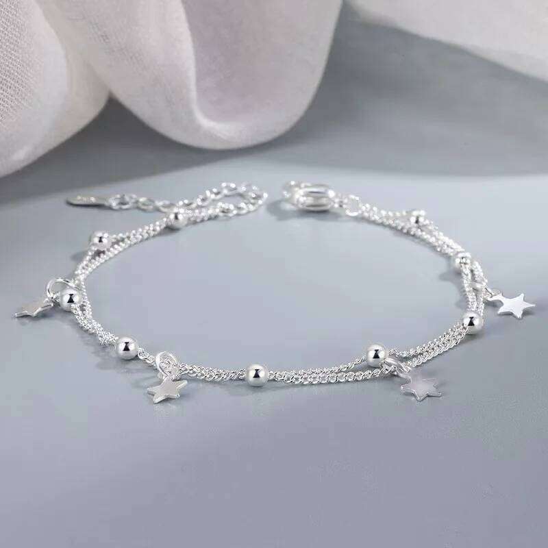Nice 925 Sterling Silver star chain Bracelets Fashion cute gift Jewelry Charms for men Women Lady Wedding 18+5CM Z260313